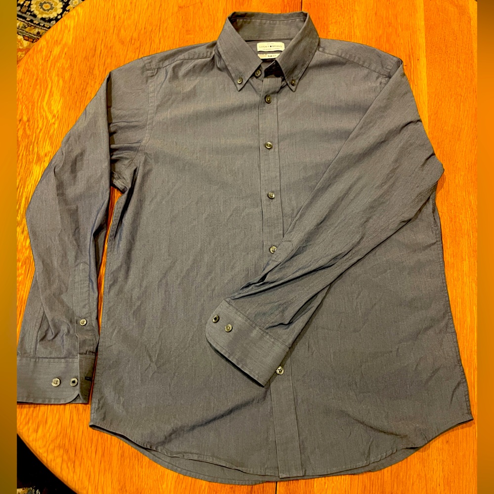 Lucky Brand men’s button up shirt, gray, medium, slim fit
